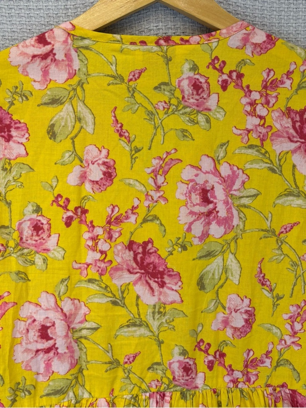 BIBA Yellow Floral Lightweight Boho Hippie Mini Dress Wide Sleeve Boho Sz 40 Med - Picture 7 of 9